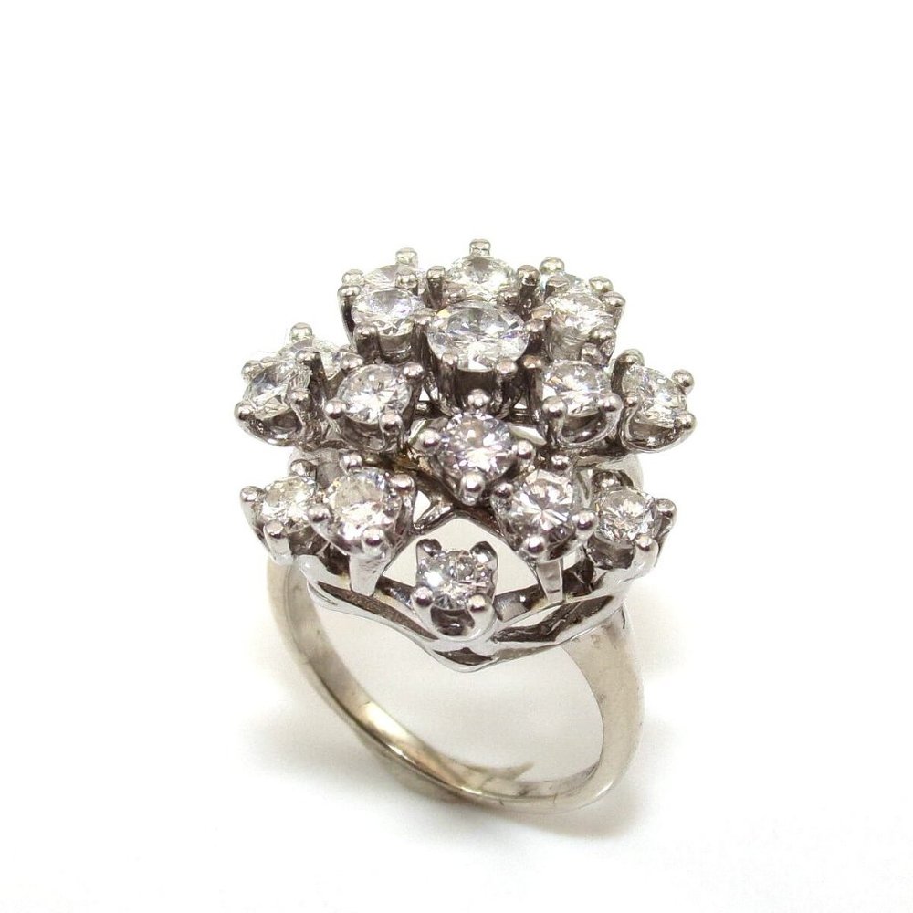 14K White Gold Ring Size 7 Natural Diamond Cluster 2.25 ct